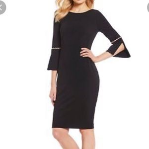 Calvin Klein Black Bell Sleeve Sheath Dress Size 4 New With Tags
